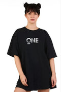 Unisex Baskılı Oversize T-Shirt - Siyah (101314)