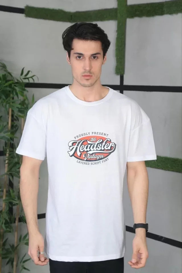 Unisex Baskılı Oversize T-Shirt - Beyaz (101317)