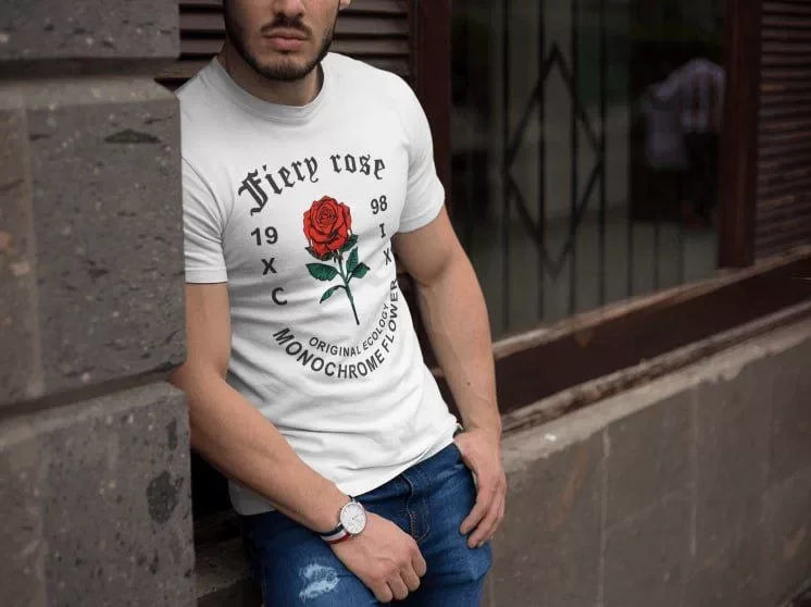 Erkek Bisiklet Yaka Baskılı Oversize T-Shirt - Beyaz (102072)