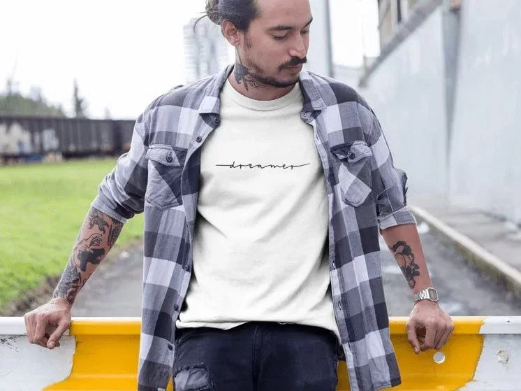 Erkek Bisiklet Yaka Baskılı Oversize T-Shirt - Beyaz (102077)
