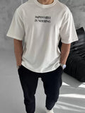Unisex Bisiklet Yaka Baskılı Oversize T-Shirt - Beyaz (102338)