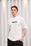 Unisex Bisiklet Yaka Baskılı Oversize T-Shirt - Beyaz (102348)