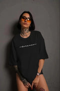 Unisex Bisiklet Yaka Baskılı T-Shirt - Siyah (102354)
