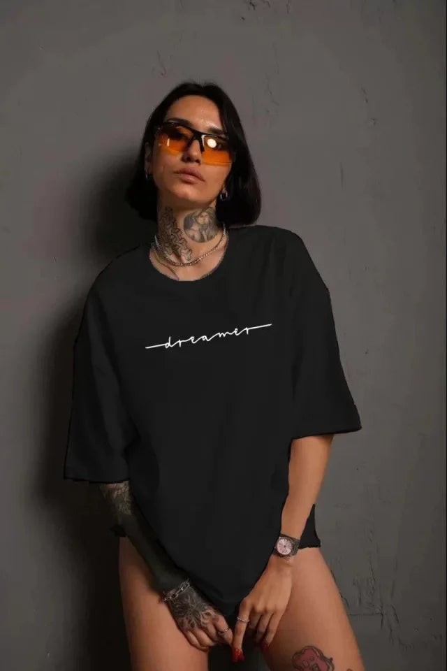 Unisex Bisiklet Yaka Baskılı T-Shirt - Siyah (102354)