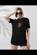 Unisex Bisiklet Yaka Baskılı T-Shirt - Siyah (102358)