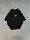 Unisex Bisiklet Yaka Baskılı Oversize T-Shirt - Siyah (102526)