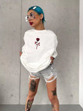 Unisex Bisiklet Yaka Baskılı Oversize T-Shirt - Beyaz (102531)