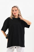 Unisex Bisiklet Yaka 20/1 Düz Oversize T-Shirt - Siyah (103508)