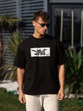 Unisex Bisiklet Yaka Baskılı Oversize T-Shirt - Siyah (103511)
