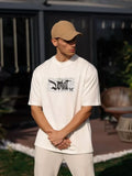 Unisex Bisiklet Yaka Baskılı Oversize T-Shirt - Beyaz (103512)