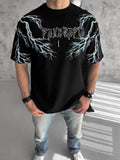 Unisex Bisiklet Yaka Baskılı Oversize T-Shirt-Siyah (103544)
