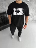Unisex Bisiklet Yaka Katlanan Baskılı T-Shirt - Siyah (104335)