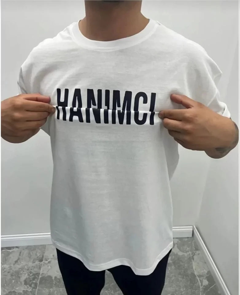 Unisex Bisiklet Yaka Katlanan Baskılı T-Shirt - Beyaz (104336)