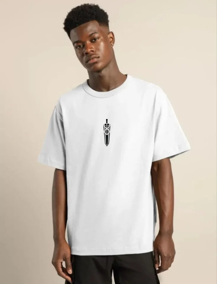 Unisex Bisiklet Yaka Baskılı Oversize T-Shirt - Beyaz (104352)