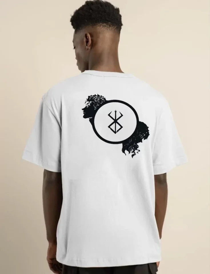 Unisex Bisiklet Yaka Baskılı Oversize T-Shirt - Beyaz (104352)