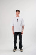 Unisex Bisiklet Yaka Baskılı Oversize T-Shirt - Beyaz (104354)
