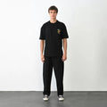 Unisex Bisiklet Yaka Baskılı Oversize T-Shirt - Siyah (104383)