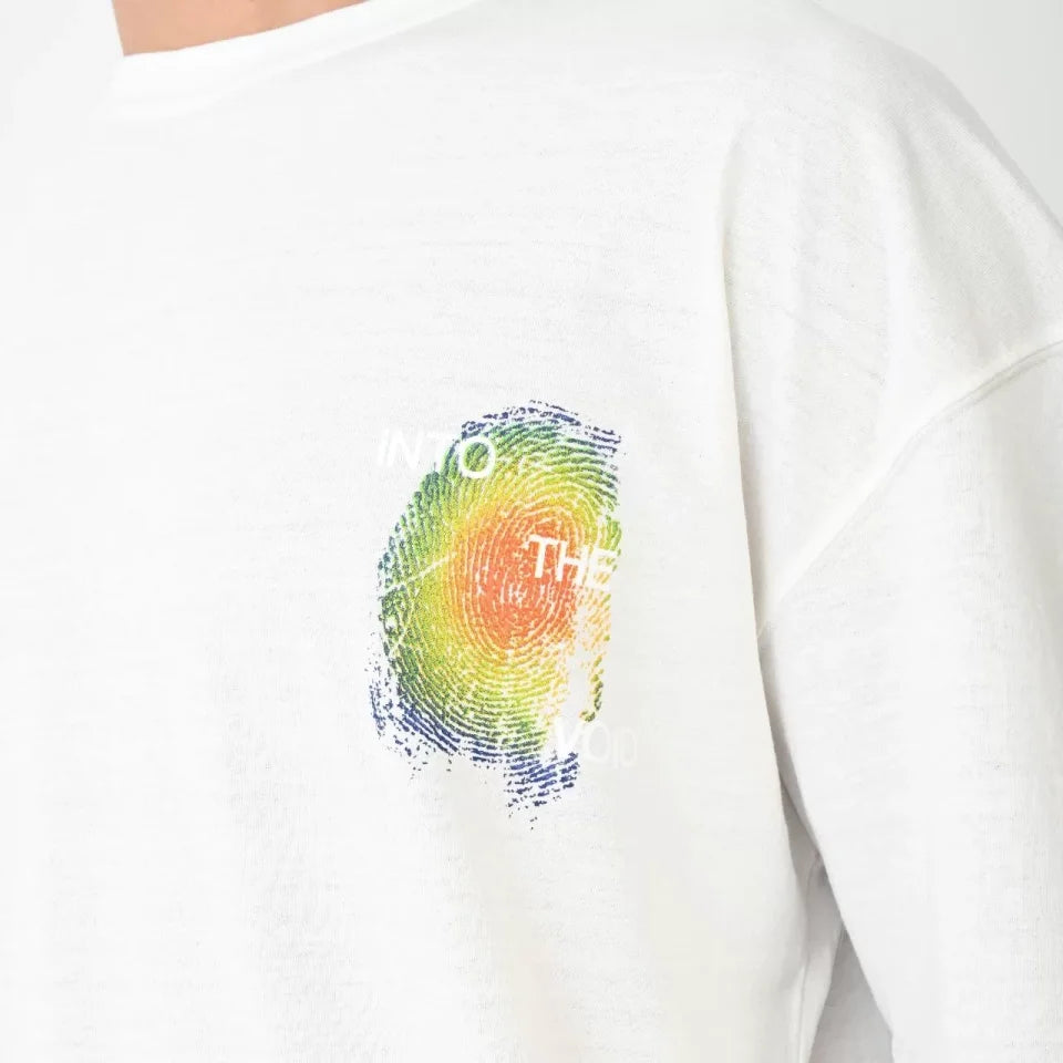 Unisex Bisiklet Yaka Baskılı Oversize T-Shirt - Beyaz (104384)