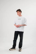 Unisex Bisiklet Yaka Baskılı Oversize T-Shirt - Beyaz (105161)