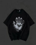 Unisex Bisiklet Yaka Baskılı Oversize T-Shirt - Siyah (106726)