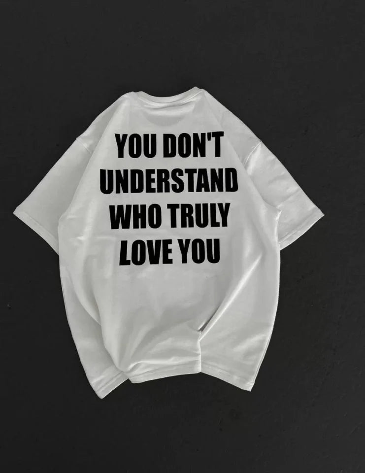 Unisex Bisiklet Yaka Baskılı Oversize T-Shirt - Beyaz (106728)