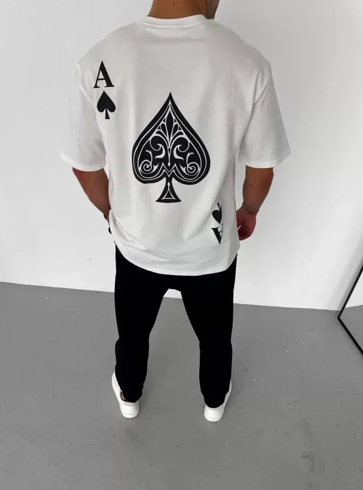 Unisex Bisiklet Yaka Baskılı Oversize T-Shirt - Beyaz (106730)