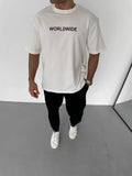 Unisex Bisiklet Yaka Baskılı Oversize T-Shirt - Beyaz (106743)