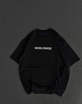 Unisex Bisiklet Yaka Baskılı Oversize T-Shirt - Siyah (106744)