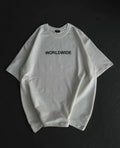 Unisex Bisiklet Yaka Baskılı Oversize T-Shirt - Beyaz (106745)