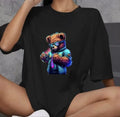 Unisex Bisiklet Yaka Baskılı Oversize T-Shirt - Siyah (106754)