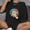 Unisex Bisiklet Yaka Baskılı Oversize T-Shirt - Siyah (106755)