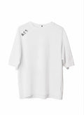 Unisex Bisiklet Yaka Baskılı Oversize T-Shirt - Beyaz (107797)