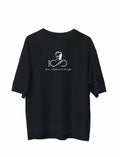 Unisex Bisiklet Yaka Baskılı Oversize T-Shirt - Siyah (107798)