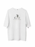 Unisex Bisiklet Yaka Baskılı Oversize T-Shirt - Beyaz (107799)