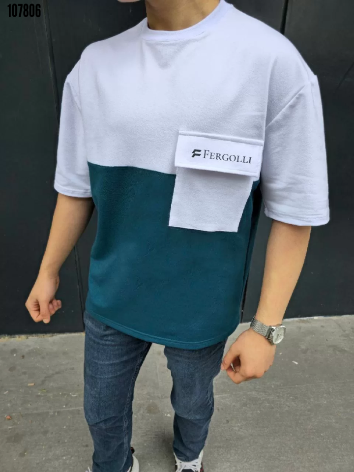 Unisex Torba Cep Detaylı Parçalı TShirt Lacivert