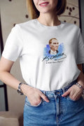 Unisex Bisiklet Yaka Baskılı Oversize T-Shirt - Beyaz (108569)