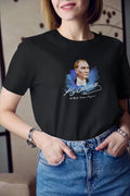 Unisex Bisiklet Yaka Baskılı Oversize T-Shirt - Siyah (108570)