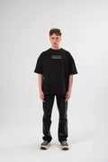 Unisex Bisiklet Yaka Baskılı Oversize T-Shirt - Siyah (108684)