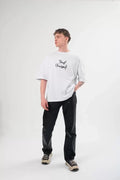 Unisex Bisiklet Yaka Baskılı Oversize T-Shirt - Beyaz (108687)