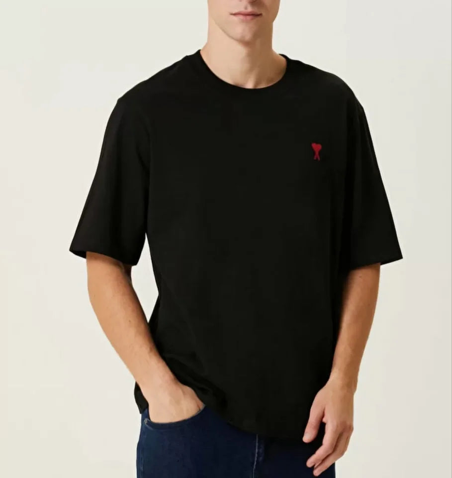 Unisex Bisiklet Yaka Baskılı Oversize T-Shirt - Siyah (109027)