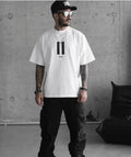 Unisex Bisiklet Yaka Baskılı Oversize T-Shirt - Beyaz (109029)