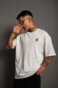 Unisex Bisiklet Yaka Baskılı Oversize T-Shirt - Beyaz (109164)