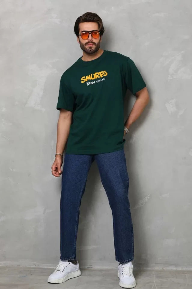 Unisex Basic Bisiklet Yaka Oversize T-Shirt - Yeşil (112291)