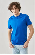 Unisex Düz Biskilet Yaka Oversize T-shirt - Mavi (118797)