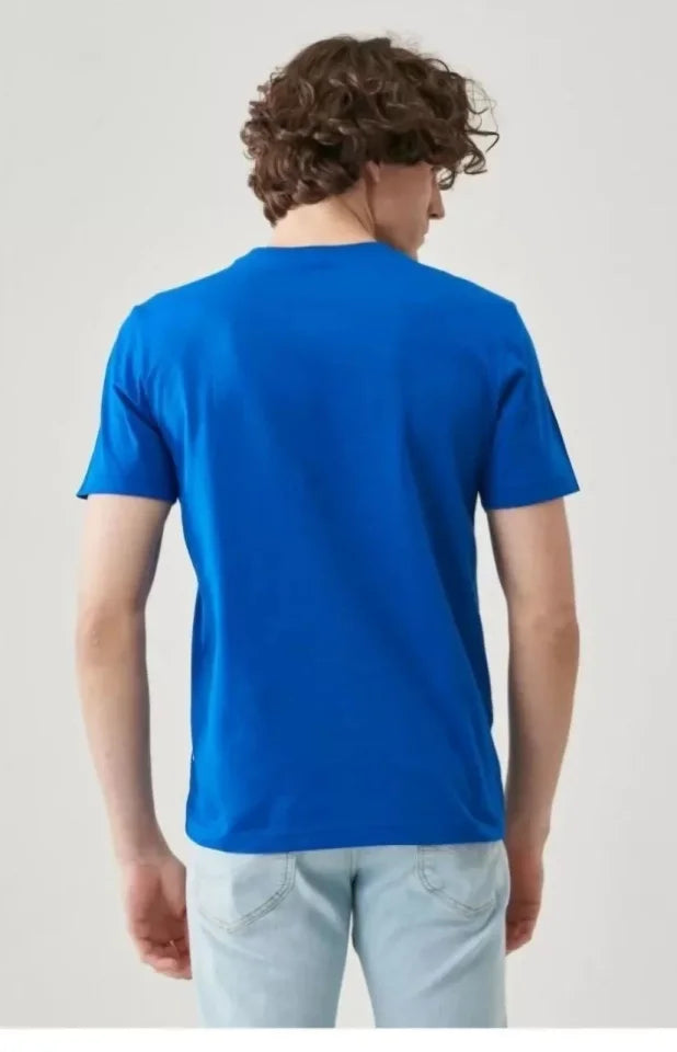 Unisex Düz Biskilet Yaka Oversize T-shirt - Mavi (118797)
