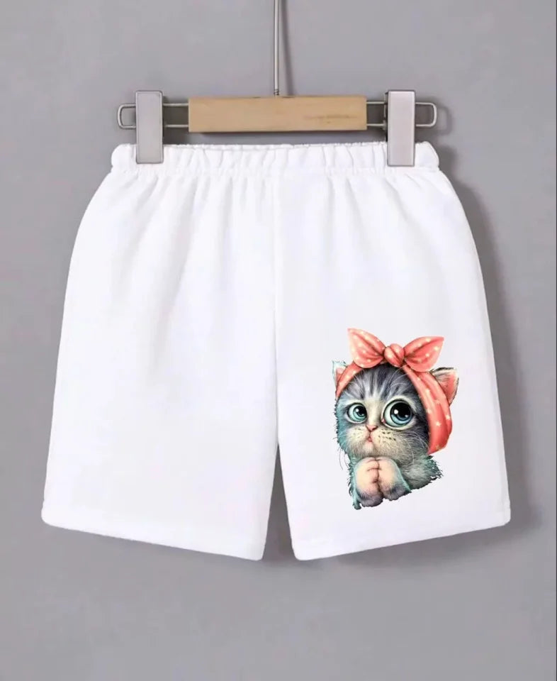 Beli Lastikli Baskılı Mini Şort - Beyaz (118875)