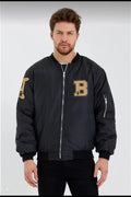 Unisex Uzun Kol Baskılı Bomber Ceket - Siyah (119108)