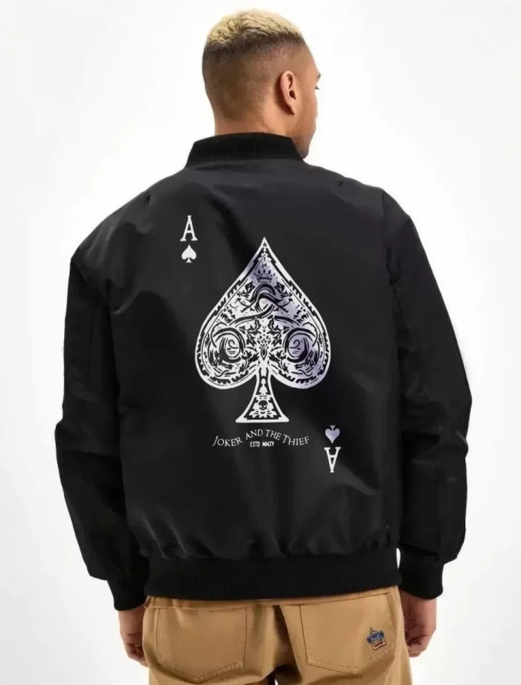 Unisex Uzun Kol Baskılı Bomber Ceket - Siyah (119110)