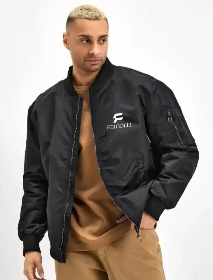Unisex Uzun Kol Baskılı Bomber Ceket - Siyah (121515)