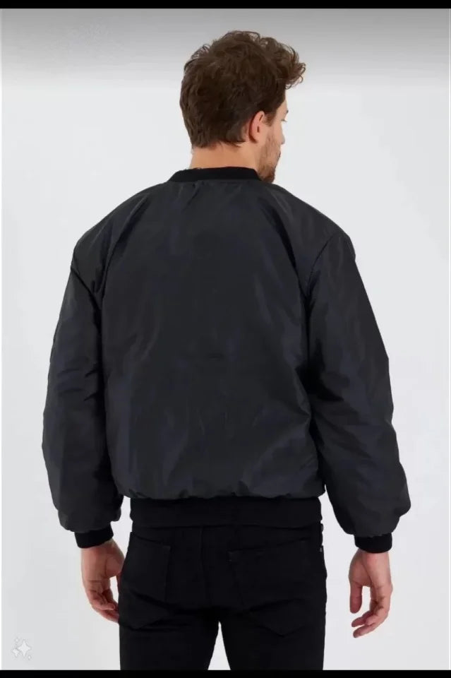 Unisex Uzun Kol Baskılı Bomber Ceket - Siyah (121516)